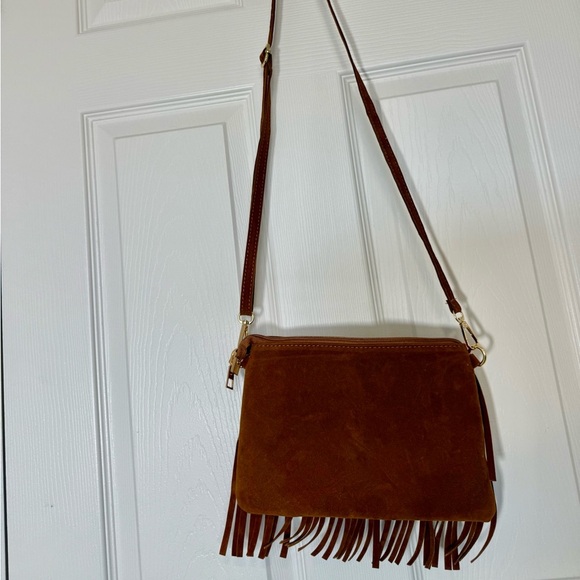 4/$20 Ardene Fringe Brown Western crossbody suede bag - Picture 6 of 7